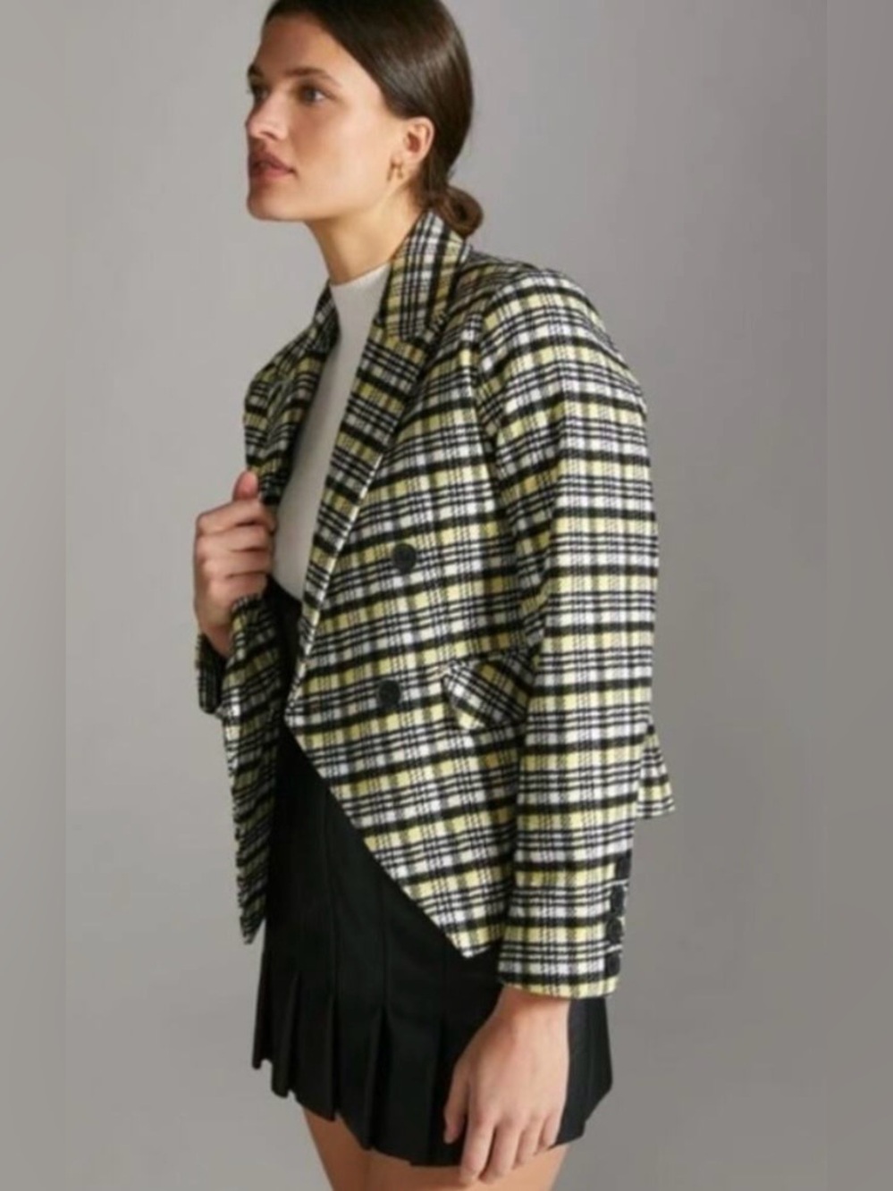 Anthropologie Avec Les Filles Plaid Double Breasted Blazer